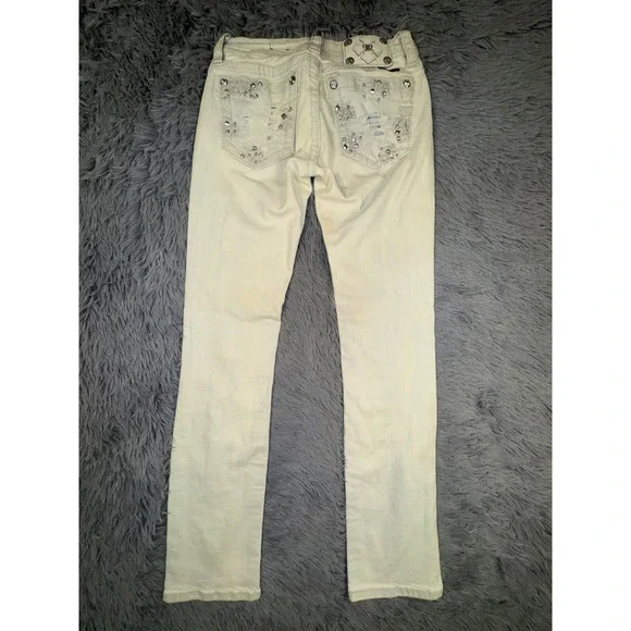 Miss Me Jeans Women's 26 Straight Acid Bleach Wash Studded Rhinestone Grunge - Picture 13 of 15